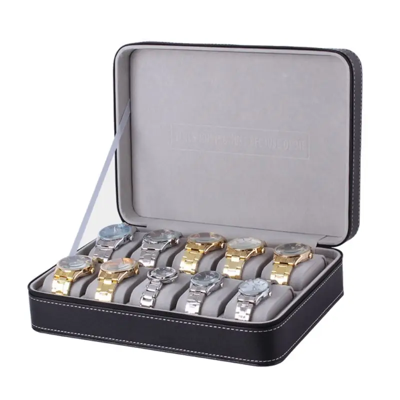 Watch Zipper Travel Gift Box Leather Display Case Jewelry Cushion Storage Set 10 Slots watch storage box