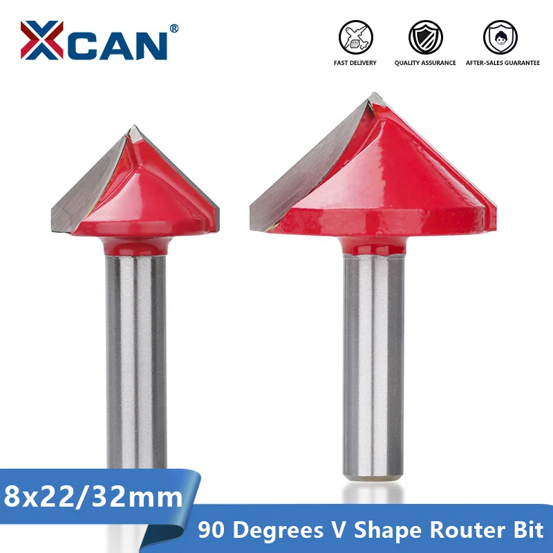 

XCAN Wood Router Bit 8mm Shank V Shape 3D Engraving Bit 90 Degrees Carbide End Mill Diameter 22 32mm Wood Milling Cutter