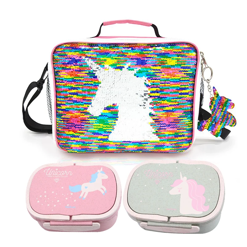 

Cute Unicorn Student Lunch Box Kid Cartoon Bento Boxes 2 Layer Leak-Proof Food Storage Container School Unicorn Lunch Bag