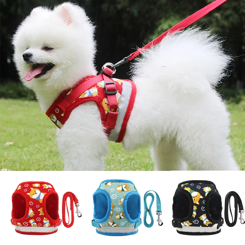 

Adjustable Dog Harness and Leash Set for Small Medium Dog Cat Chihuahua Reflective Cartoon Animal Puppy Cat Harnesses Vest