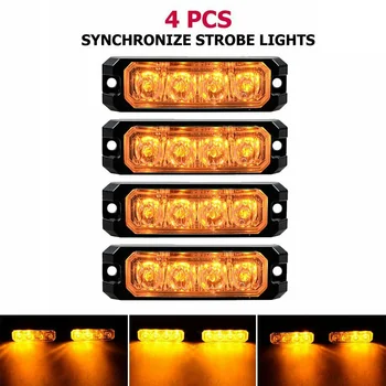 

4pcs 4*Strobe Lights 4*Protective Pads Flashing Emergency 4 X LED/Light