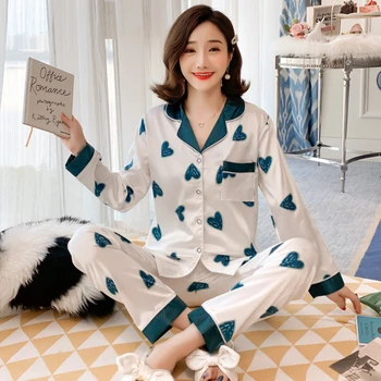 

Love Heart- Patterned Pajamas For Women Spring Summer Long Sleeve & Trousers 2 Pcs Pyjama Sets Female Casual Pijama Sleepwear