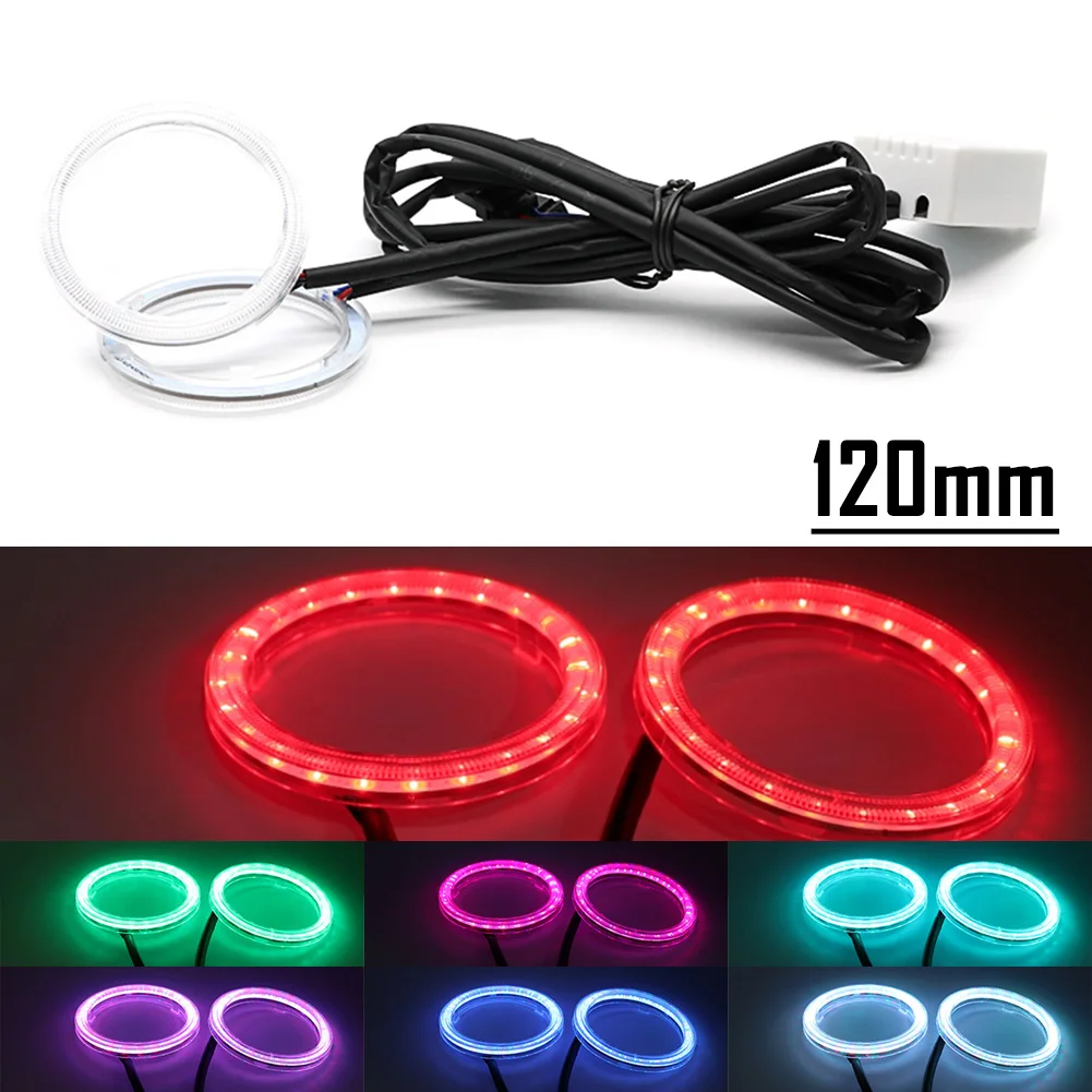 

120MM RGB Colorful COB Car Headlight Angel Eyes Light LED Halo Rings Lamp Kit 2Pcs
