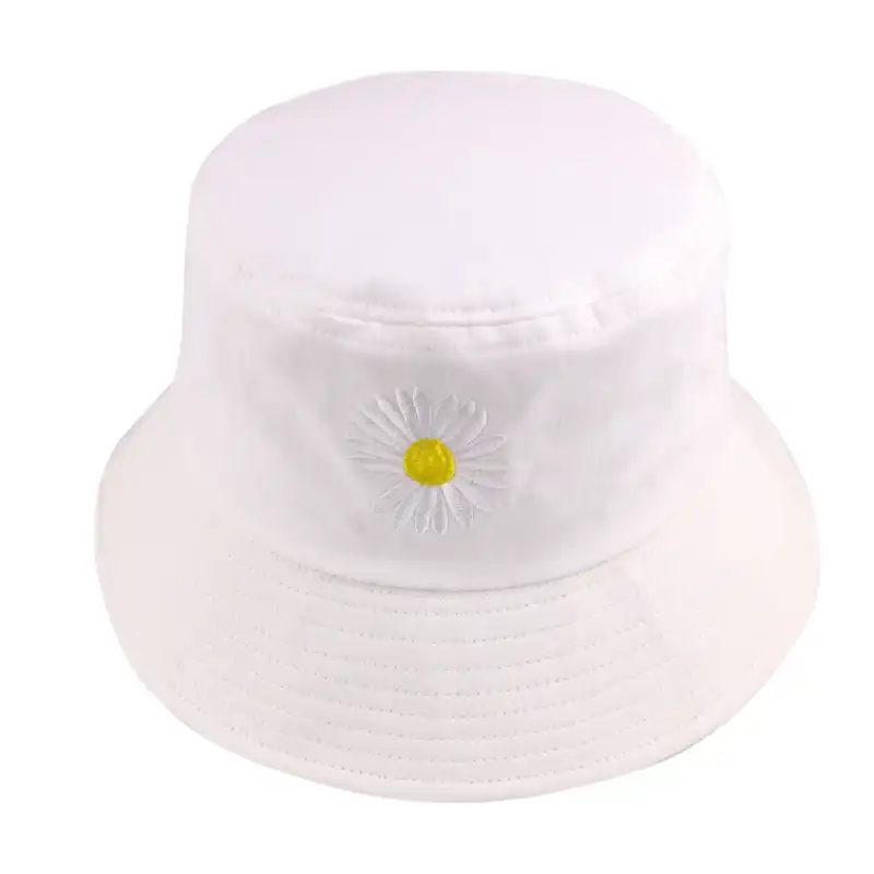 white floral bucket hat
