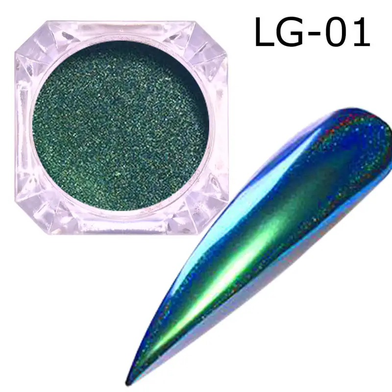 0,2 г павлин голографический хамелеон ногтей Блеск порошок зеркало голографический лазер хромированный пигмент для маникюра украшения для ногтей - Цвет: LG01