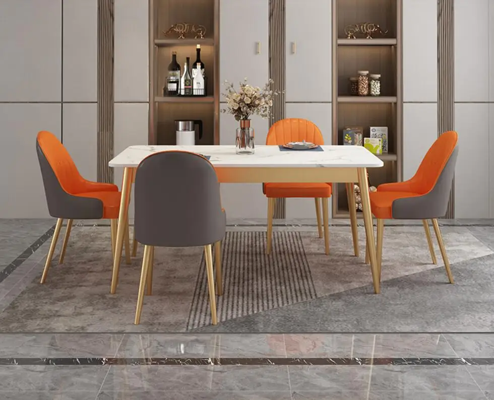 

Dining table modern minimalist rectangular household net red small apartment marble dining table and chair combination