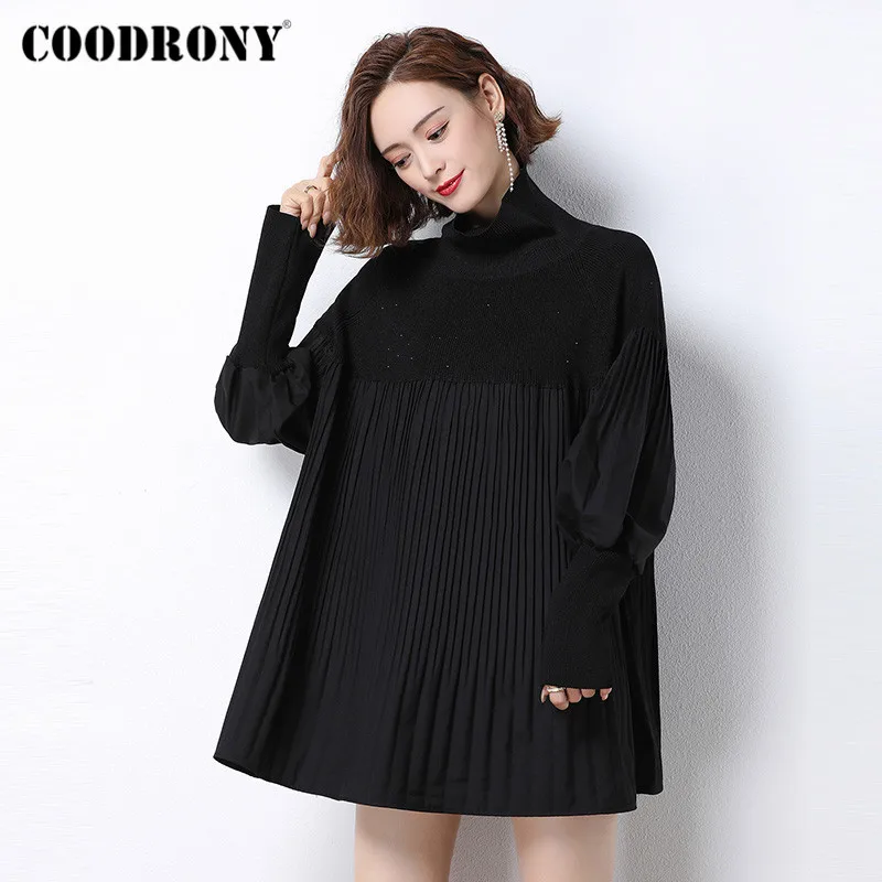 

COODRONY Brand Autumn Winter Knitwear Loose Female 2020 Turtleneck Sweater Casual Stand Collar Soft Women Oversize Jumpers W1131