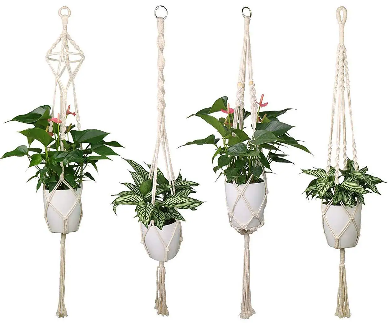 100% algodón hecho a mano cestas colgantes flor olla soporte decorativo macramé para planta de interior decoración de pared de Casa plantador de la cesta