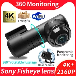 Cámara de grabación de vídeo para salpicadero de coche, videocámara panorámica de 360 °, DVR, teléfono móvil, conexión WiFi, 4K, 2160P, HD, Sony IMX326, lente Dual, control de aparcamiento 24H
