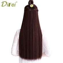 DIFEI 60 см 24 дюйма длинные прямые синтетические волосы для наращивания 5 клипсов в высокой температуре волокна черный коричневый шиньон