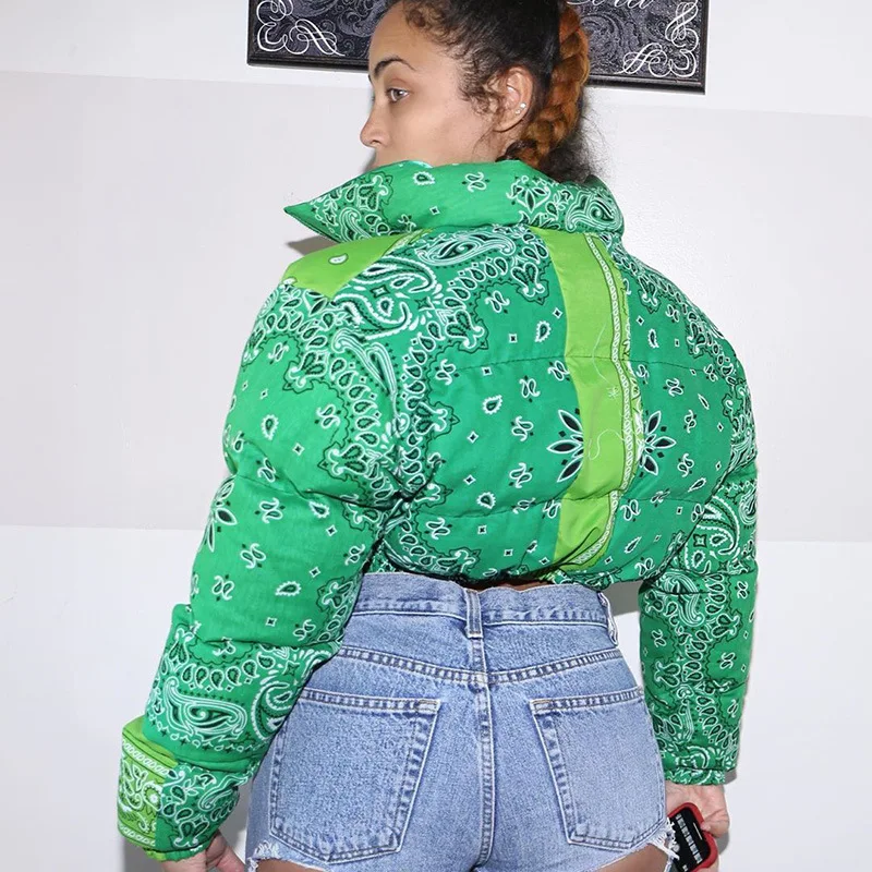 Bandana Print Cropped Puffer Jacket for 