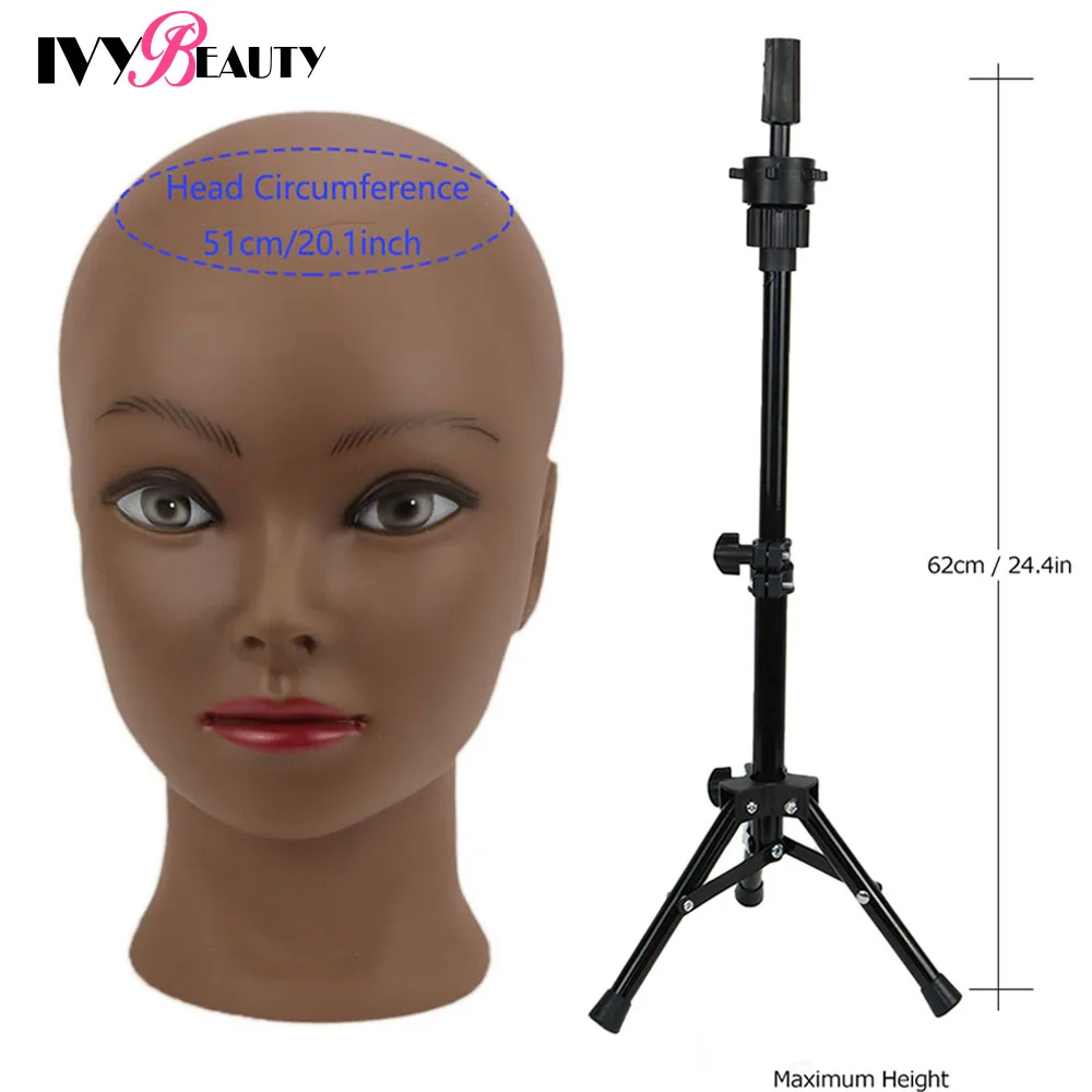 Female Bald Mannequin Head With Stand Cosmetology Practice African Training Manikin Head With Wig Stand Tipod For Mannequin Wigs