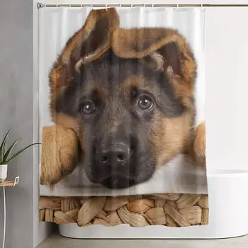 

Perfect Home Gift - Premium Cute German Shepherd Puppy Dog Shower Curtain with Hooks Home Decor Soft Polyester Decorative