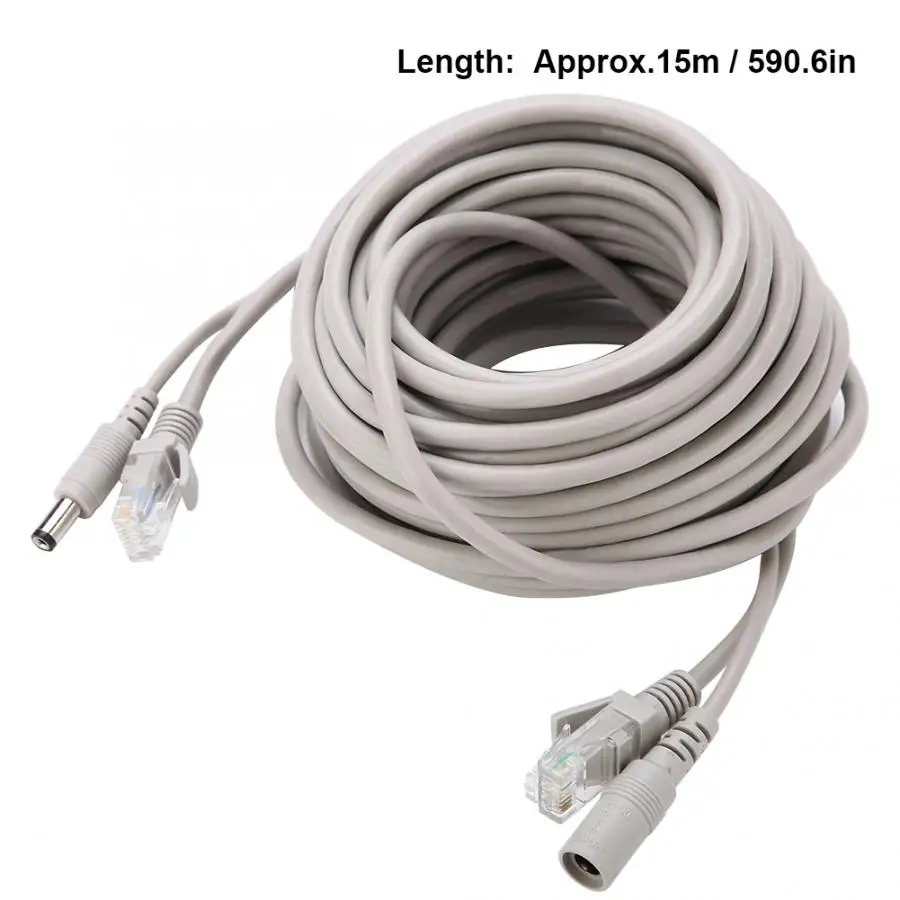 15 м RJ45+ DC Ethernet CCTV кабель для ip-камер система NVR 10 Мбит/с/100 Мбит/с кабель передачи данных