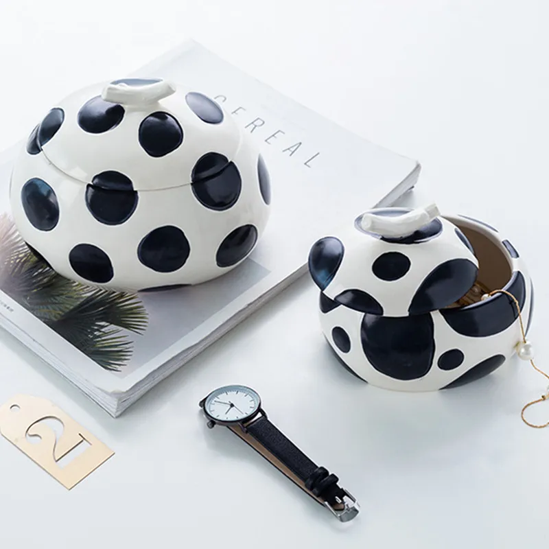 Керамическое украшение в черно-белый горошек, чехол Yayoi Kusama Arts, украшение в виде точки волны, чехол для конфет, коробка для конфет, кольцо, лоток X3671