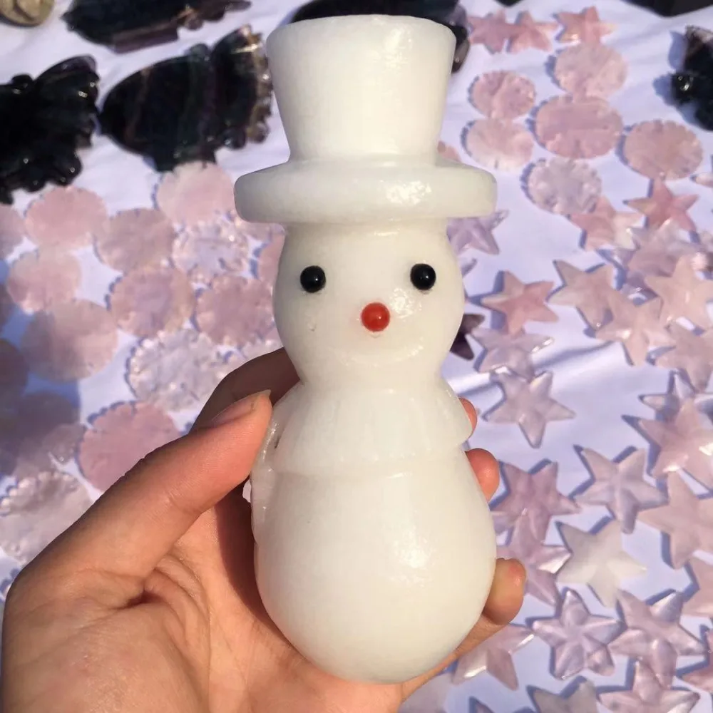 Большой ручной резной натуральный белый нефрит Снеговик как рождественский подарок