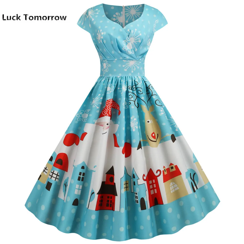 Женское винтажное рождественское платье с v образным вырезом летние элегантные