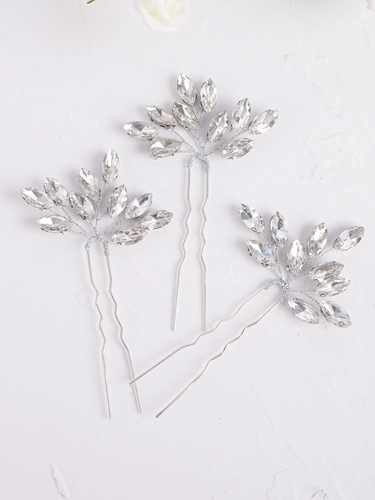 Minimalist Silver Bridal Rhinestone Hair Pins Simple Pure Casual Hairpiece Women Hair Jewelry for Bride Headwear hair accessories bridal hair accessories