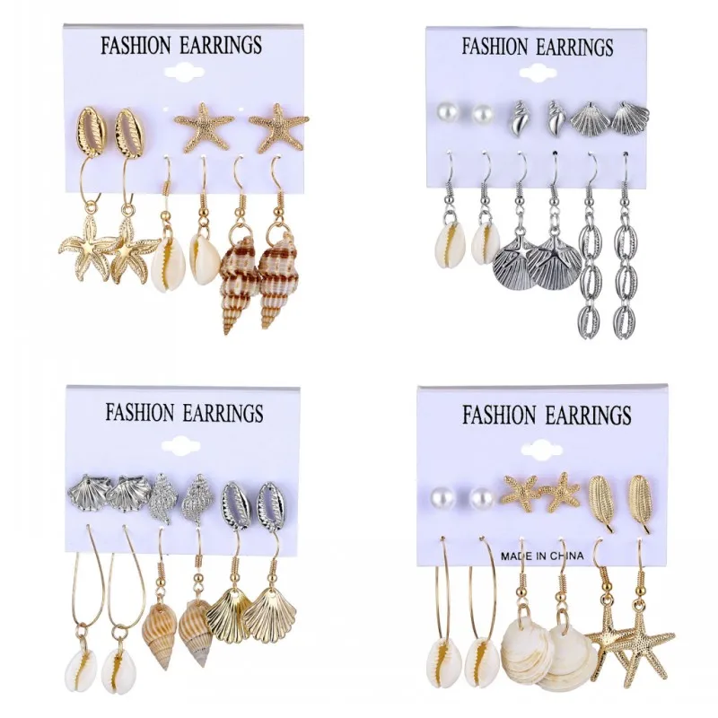 Женские серьги-гвоздики FNIO Комплект сережек для женщин богемные длинные с