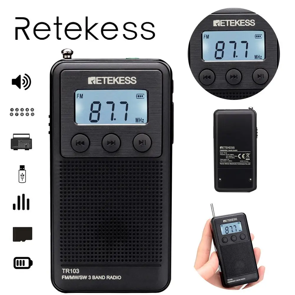 

TR103 Portable Mini Radio FM MW SW Digital Radio 9 10 Khz MP3 Music Player With Rechargeable Battery
