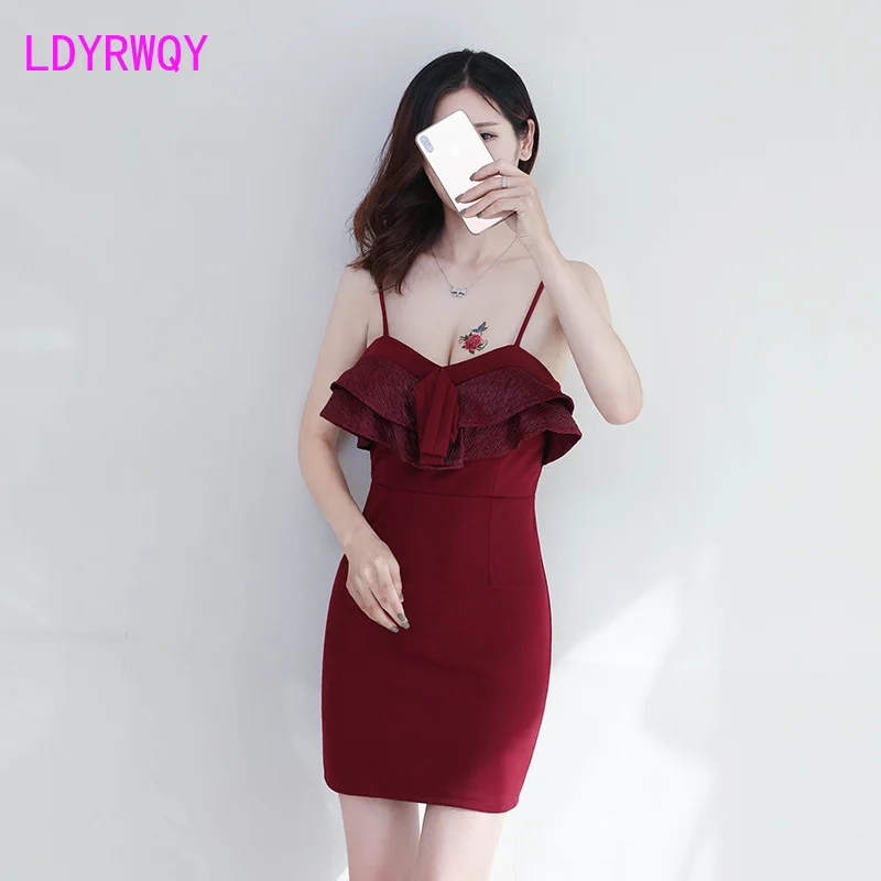 

2019 autumn new sexy low-cut bag hip nightclub deep v tight female dress Knee-Length Spaghetti Strap Sleeveless