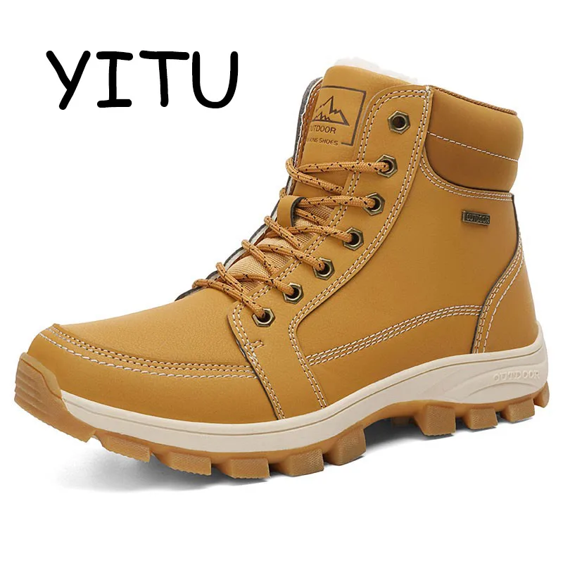 

YITU Winter Breathable Hiking Boots Men Outdoor Sneakers Hiking Shoes Waterproof Leather Shoes Climbing Rubber Hunting Boots