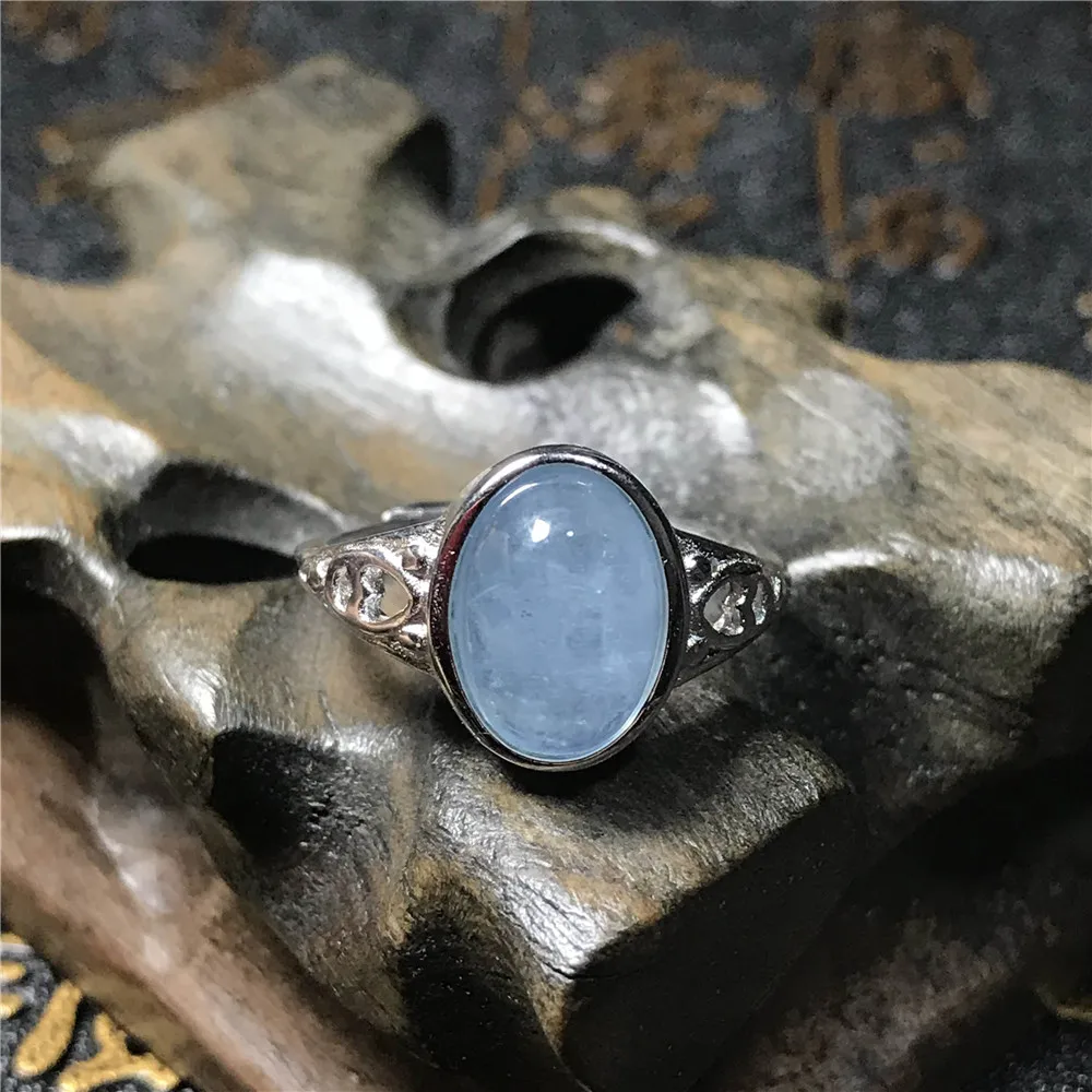 12x10 мм натуральный Аквамарин кольцо ювелирные изделия для женщин Леди Кристалл гнездовая оправа регулируемый размер синее модное кольцо с драгоценным камнем AAAAA