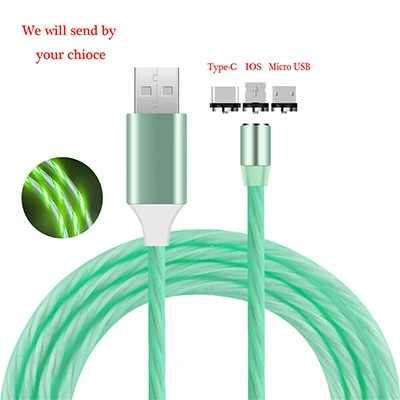 1 м 360 ° Круглый Магнитный светящийся Micro USB Android type-C Lighting TPE зарядный кабель - Цвет: Green USB C Cable