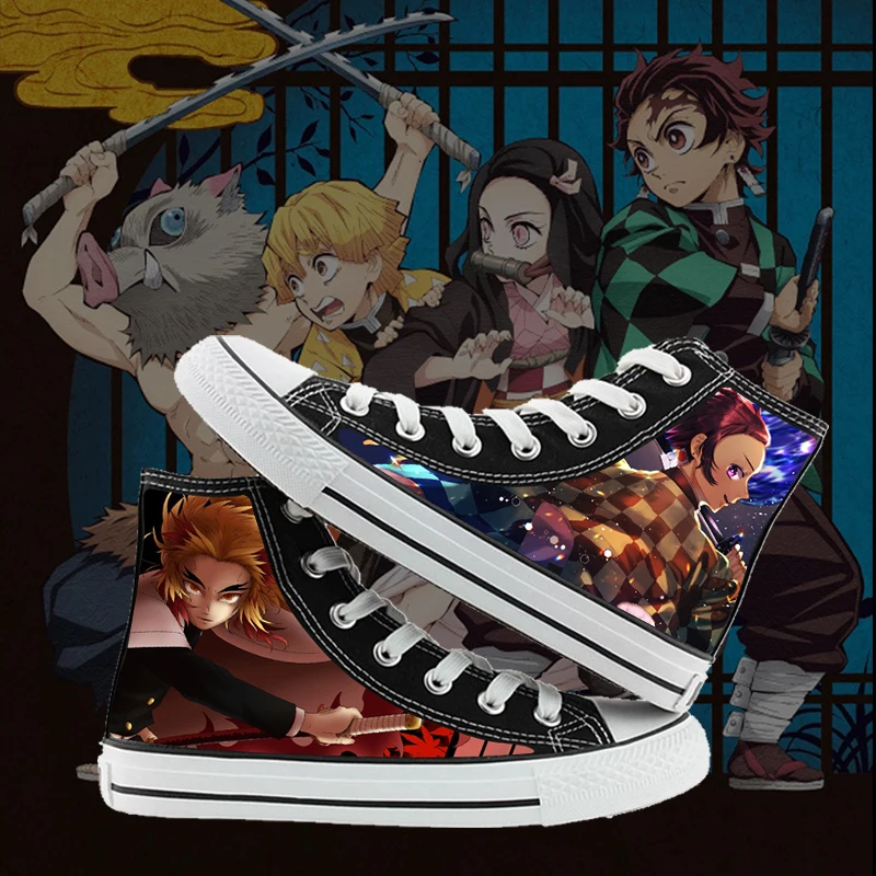 Золотой Аниме «Demon Slayer»: Kimetsu no Yaiba Kamado Nezuko; парусиновая обувь высокого качества для мужчин и женщин; черно-белые кроссовки для влюбленных; унисекс - Цвет: Золотой