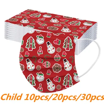 

10/20/30pcs Children's Disposable Printed Mask Christmas Non-woven Face Mask 3 Layers Ply Filter Breathable Earloops Mask