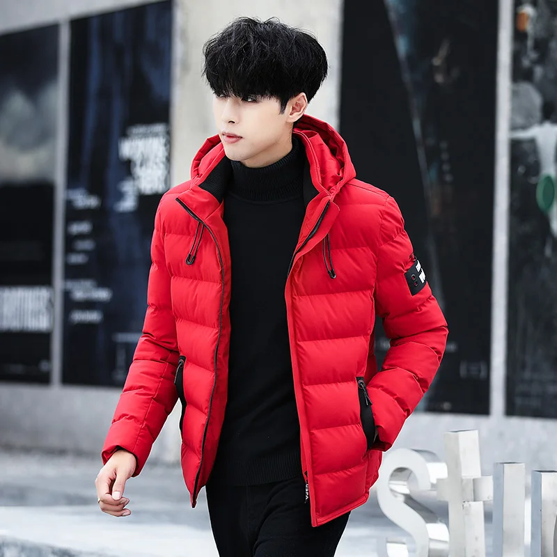 Мужские парки с капюшоном, зимняя теплая куртка высокого качества, Повседневная приталенная мужская куртка для студентов, мужская зимняя куртка - Цвет: red