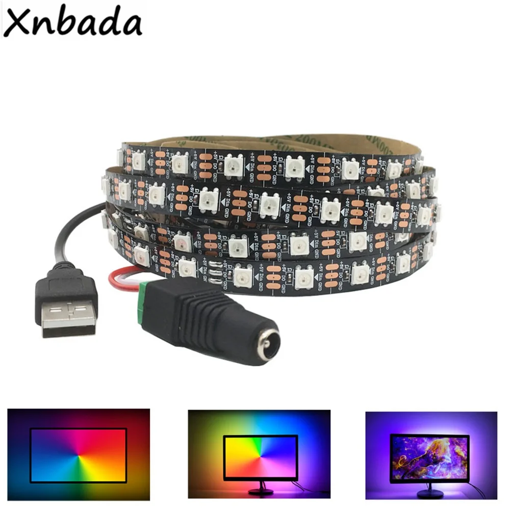 

WS2812B USB Led Strip Backlight HDTV Monitor PC Screen Background Light RGB Dream Color Pixel Ribbon 1M 2M 3M Ambilight DC5V Kit