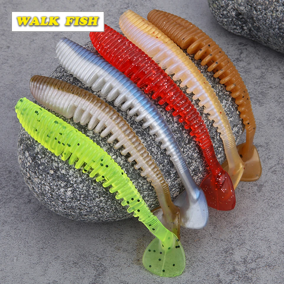 Ходить Рыбы 5 шт. Высотка каблука 10 см/5g T-tail Worm ручная работа мягкие рыбы