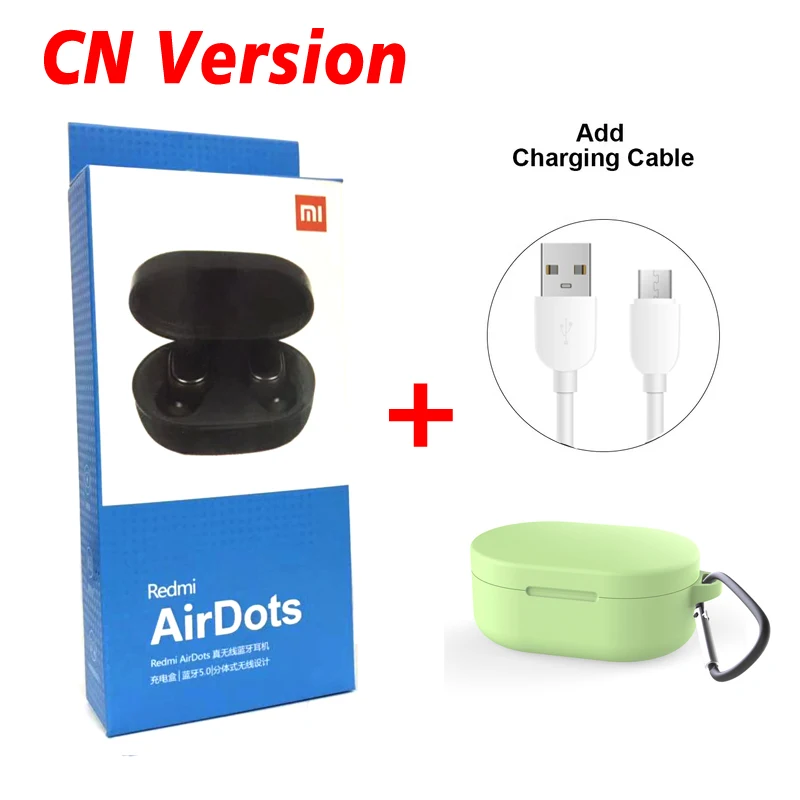 CN Cable Green Оригинальные беспроводные bluetooth-наушники Xiaomi Redmi Airdots, TWS, bluetooth 5,0, голосовое управление, гарнитура с шумоподавлением, DSP, наушники с микрофоном - Цвет: CN Cable Green