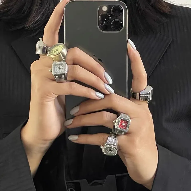 Vintage Rings Punk Elastic Stretchy Quartz Watch Rings for Women Man 2021 New Individuality Hip-hop Couple Accessories