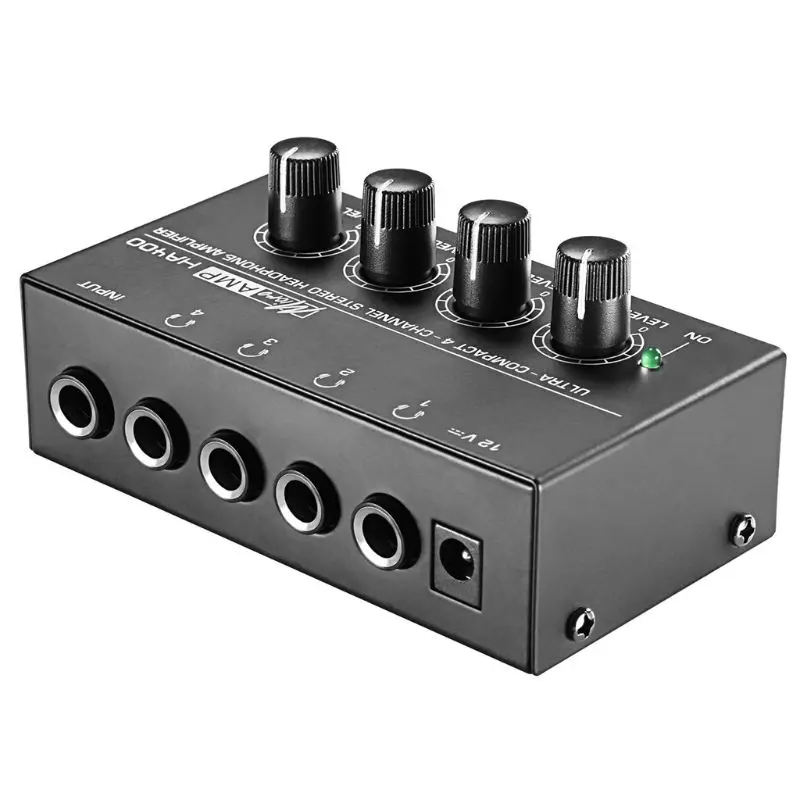 HA400 4 Channels Mini Stereo Headphone Amplifier with Power Adapter US UK EU AU