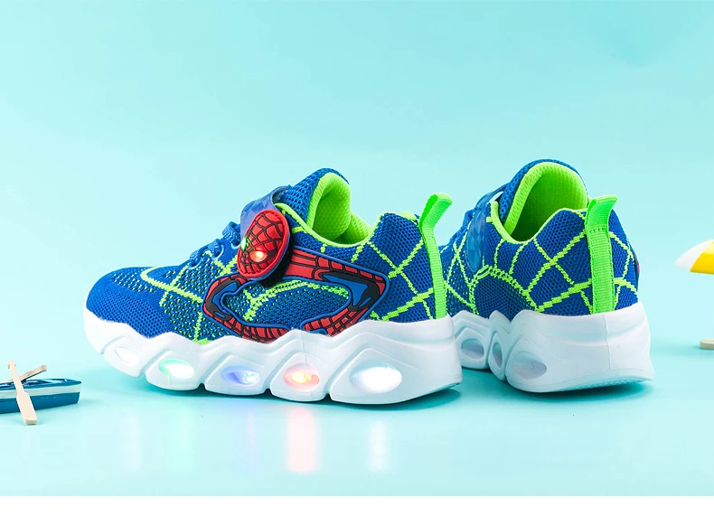 TuYao Boys Luminous Shoes Girls Glowing Spiderman Shoes Toddler Casual Bright Sneaker LED light up soft shoes for big kids