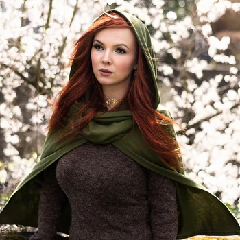 

2019 Women Fashion Halloween Trench New Army Green Women Short Loose Cloak Halloween Party Witch Hood Outwear Autumn Clothes