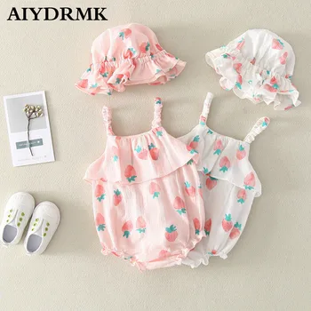 

Baby Girl Romper Cotton Strawberry Baby Ruffle Romper Toddler Girls Clothes Outfit Newborn Baby Clothes for Girl Jumpsuit+Hat