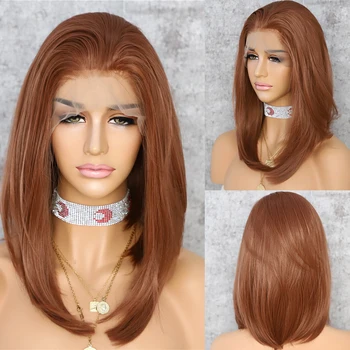 

Lvcheryl 13x6 Synthetic Lace Front Wigs Short Bob Brown 27# Color Futura Free Parting Hair Wigs for Women