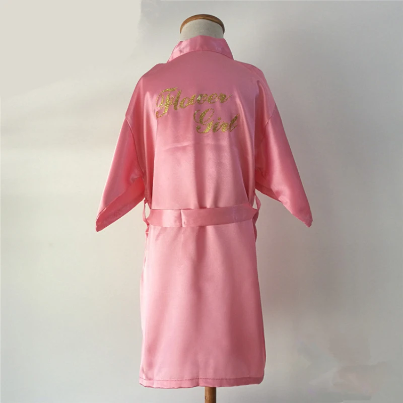 Flower Girl Gold Letter Robes Satin Silk Kids Robe Children Kimono Children's Bathrobes Wedding Party Robe child bathrobe kids robe