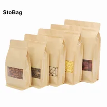 

StoBag 50pcs Window Frosted Zip Lock Stand Up Gift Kraft Paper Pet Food Dried Fruiit Coffee For Party Zipper Self Sealing Bags