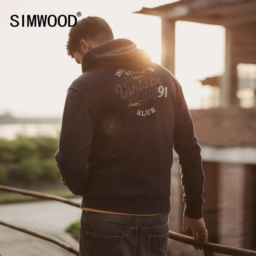 Мужская толстовка с капюшоном SIMWOOD осеннее худи плюс сайз вышитыми надписями