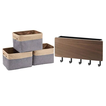 

1 Set Key Hanger Decorative Small Wall Hook Black & 3 Pcs Extra Large Fabric Storage Box (16.5 X 12.6 X 9.8 Inch Grey)