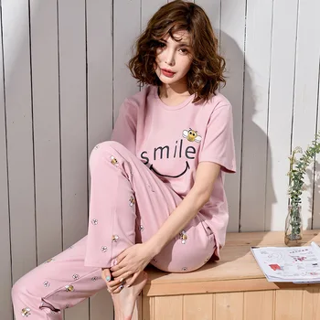 

Women Pajamas Suit Sleepwear Novelty Print Cotton Sleep Set Intimate Lingerie Summer New Nightwear Pyjamas Home Clothing