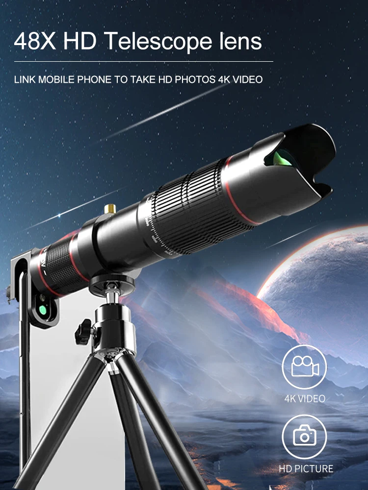 Монокулярный металлический телескоп мощная камера 4k супертелескоп HD бинокль для