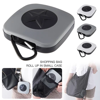 

Portable Foldable Shopping Bag with Carabiner Magic Travel Tote Pouch Handbag Reusable Folding Eco Shoulder Bags Organizer