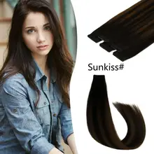 Парики K.S, 20 дюймов, человеческие волосы Remy на ленте, Омбре, кожные уток, клейкие волосы для наращивания, Sunkiss, 2,5 г/шт