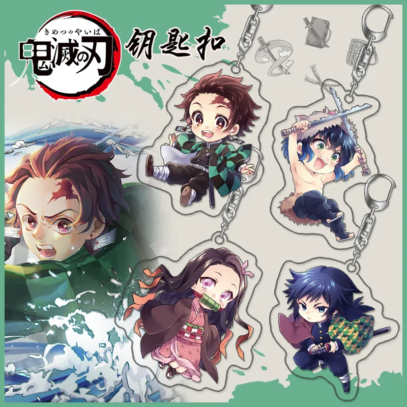 LLavero de Anime Demon Slayer Kimetsu No Yaiba, colgante de llavero acrílico de 2 caras, accesorios de Anime, anillo de control remoto DIY