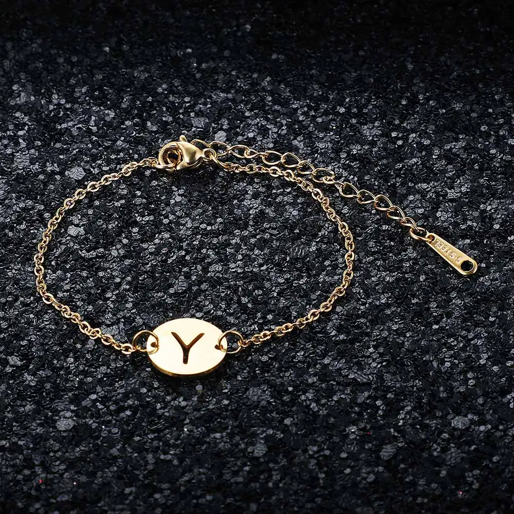 Fabulous Real Stainless Steel Gold Filled A-Z Initial Name Letter Charm Bracelet for Women Female - Окраска металла: JN008-Y